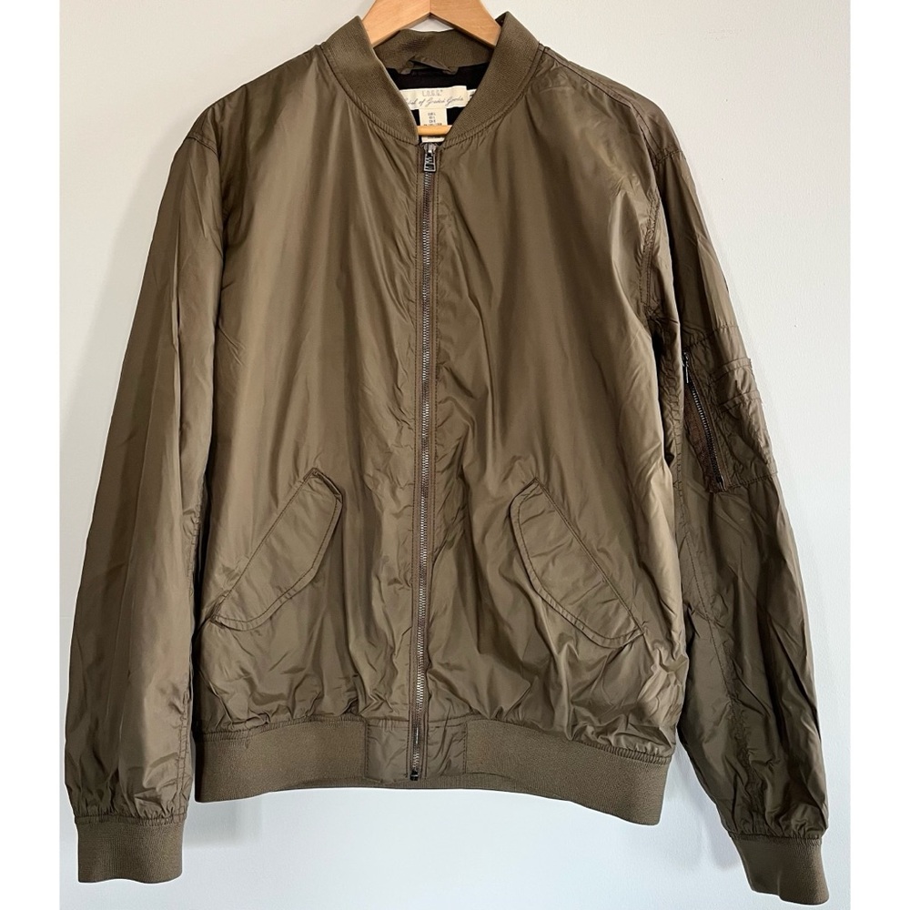 H&M Khaki Nylon Zip Up Bomber Jacket Size Large